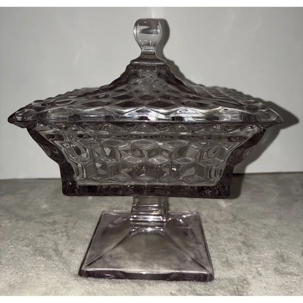 Vintage Fostoria American Wedding Bowl Lavender Crystal Compote Lid 8x6x6